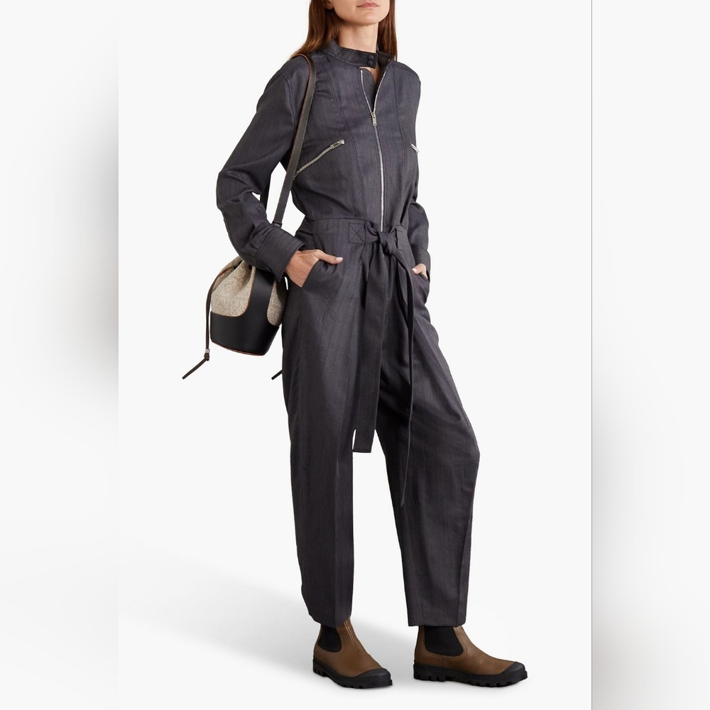 $1695 Stella McCartney Brielle Belted Wool-Blend Jumpsuit Anthracite Size 46 NWT
